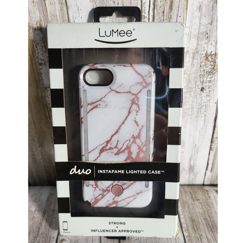 LuMee Duo InstaFame Lighted iPhone Case Rose Gold Marble Strong Influencer